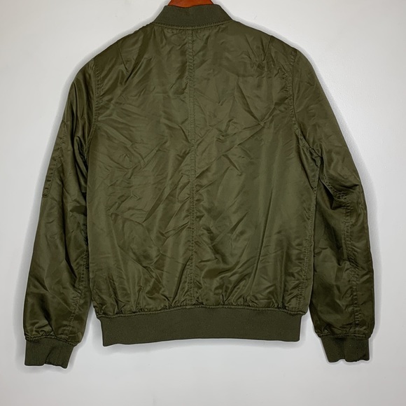 Forever 21 | Olive Green Satin Zip Up Bomber Coat | Pocket Jacket | Size Small - Picture 4 of 8
